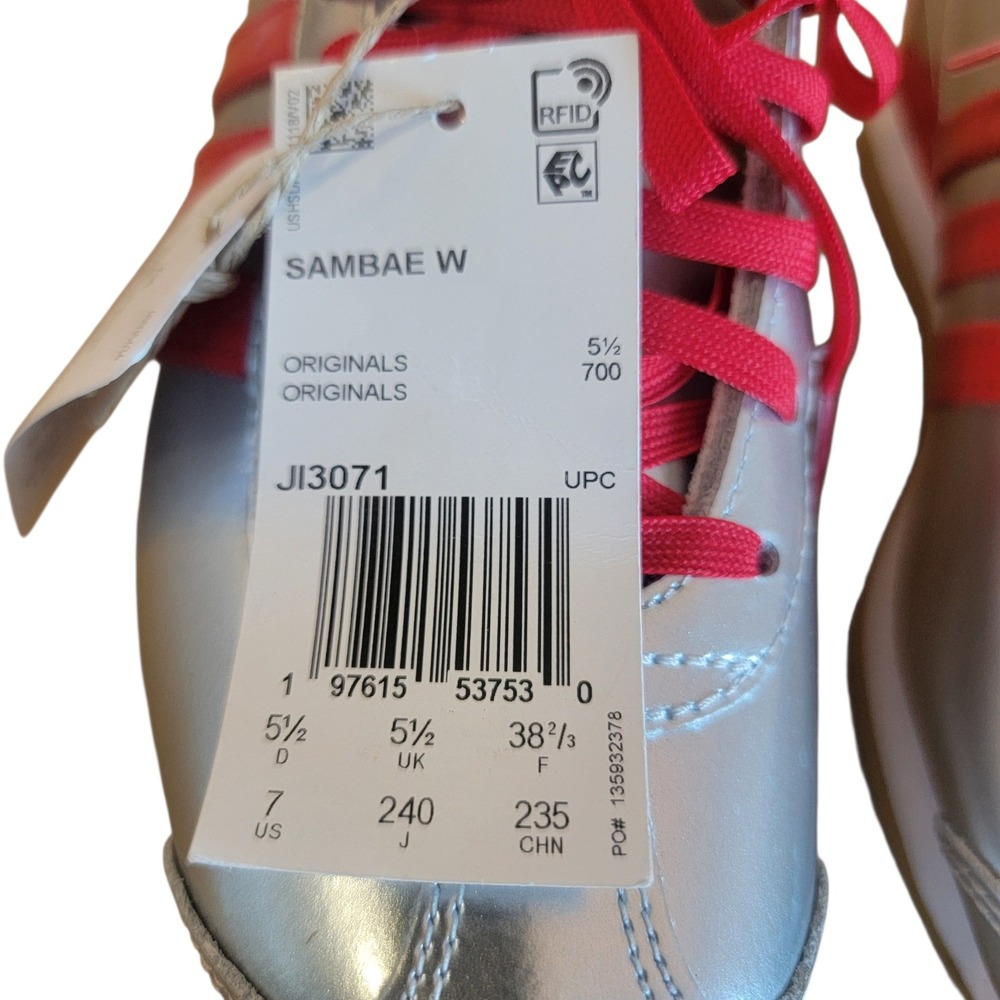 Adidas Originals Samba W Silver Red Metallic Sneakers JI3071 Womens Size 7 NEW - Picture 2 of 8